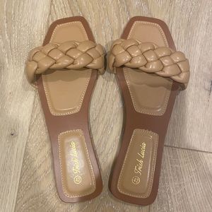 Square toe flat slip on mule slides
